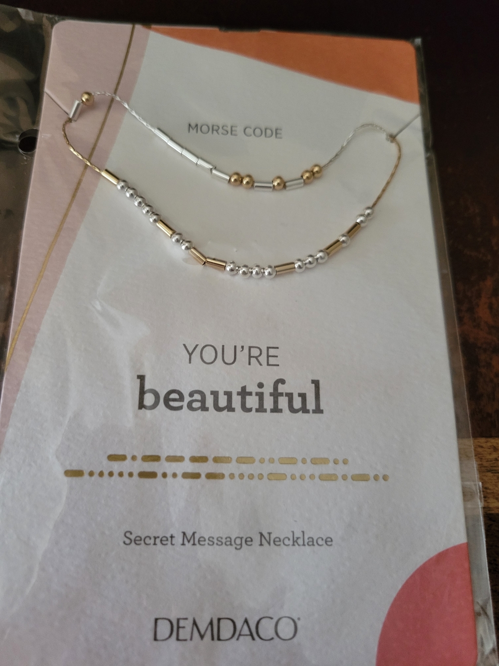 NWT Demdaco Two-Tone Gold & Silver Morse Code 'You're Beautiful' Necklace